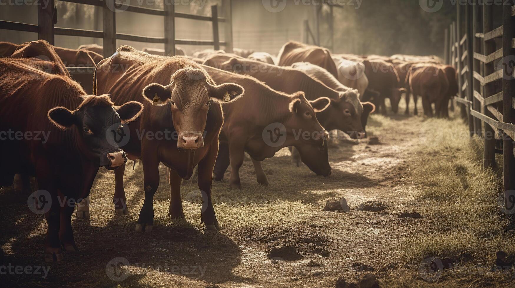 Beef cattle cows eating at the farm, image photo