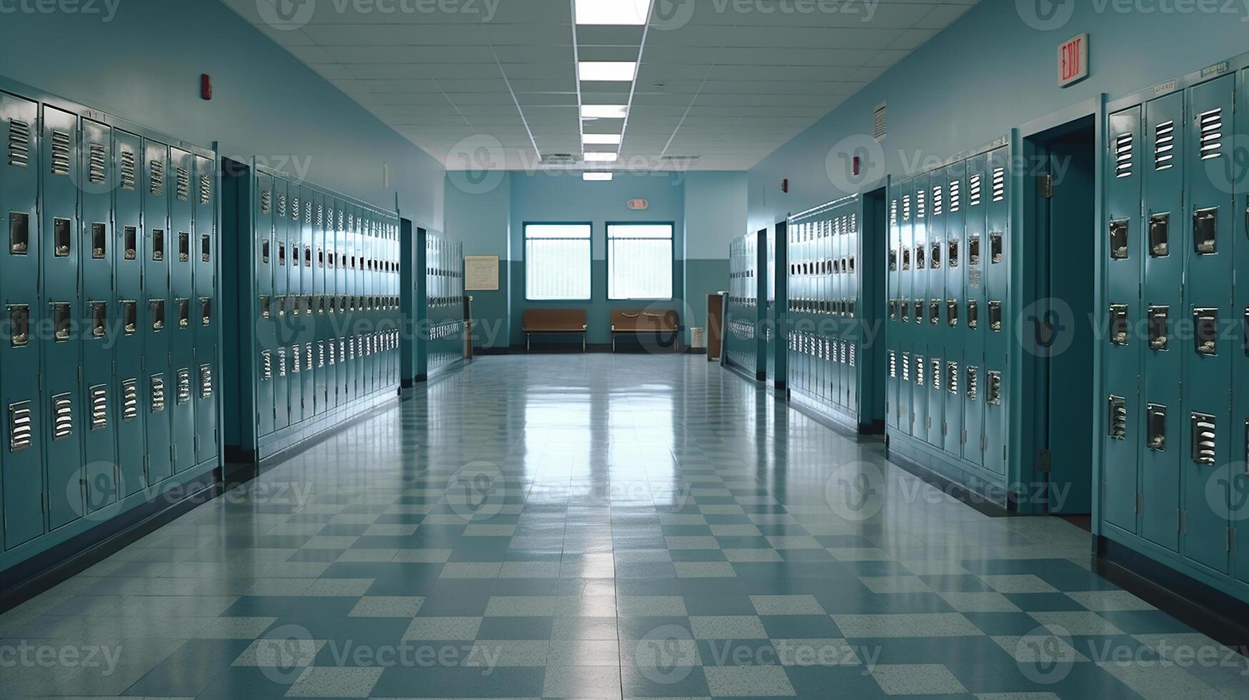 High school lobby corridor interior, image photo