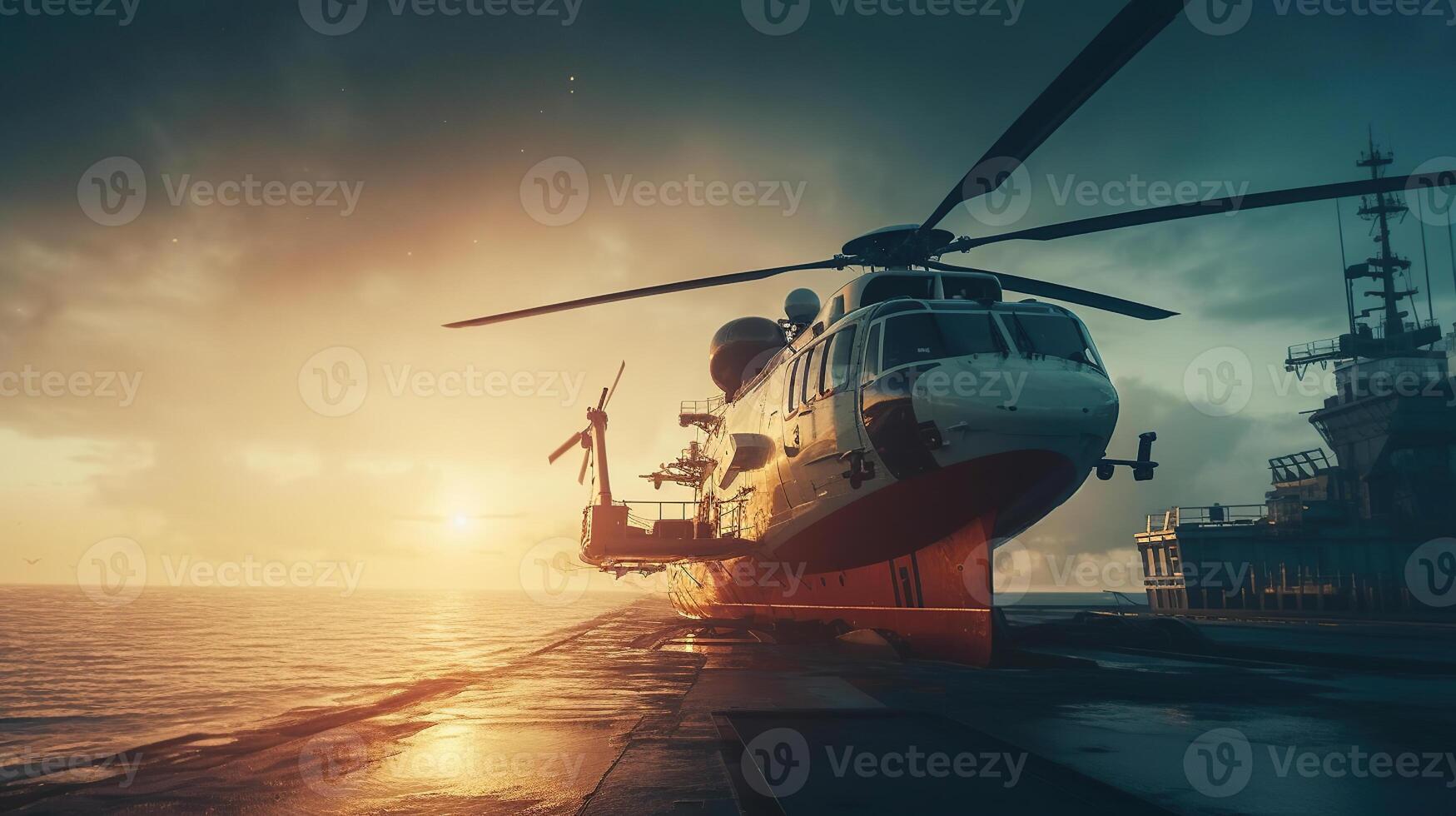 rescate helicóptero enfoques el barco, generado ai imagen foto