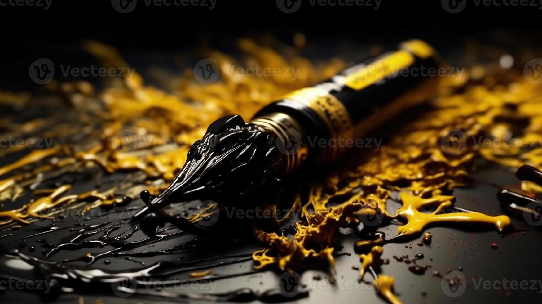 yellow ink and black ink, splashes, Image photo