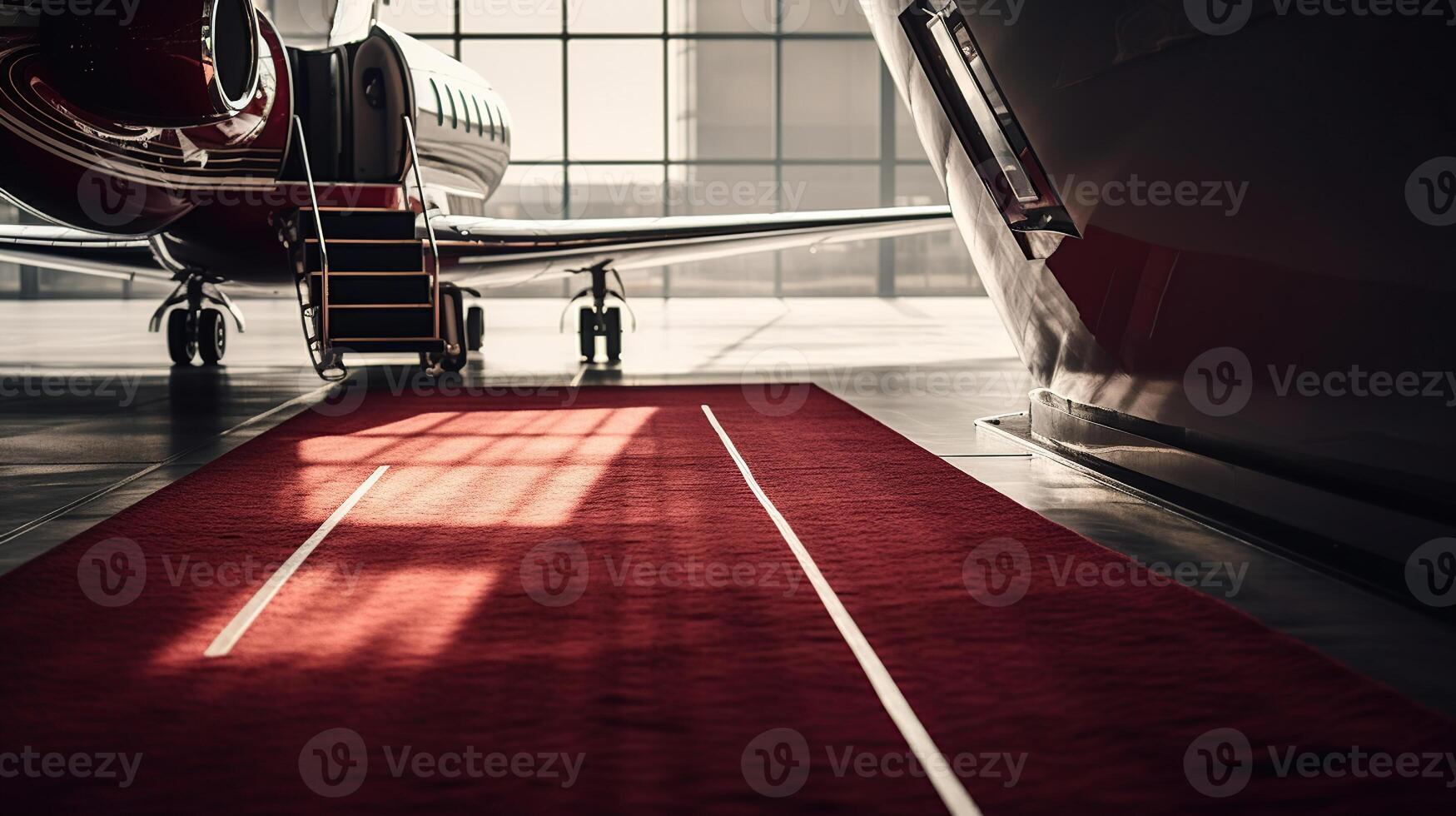 privado chorro en pista con un rojo alfombra arrollado a el puerta, generado ai imagen foto