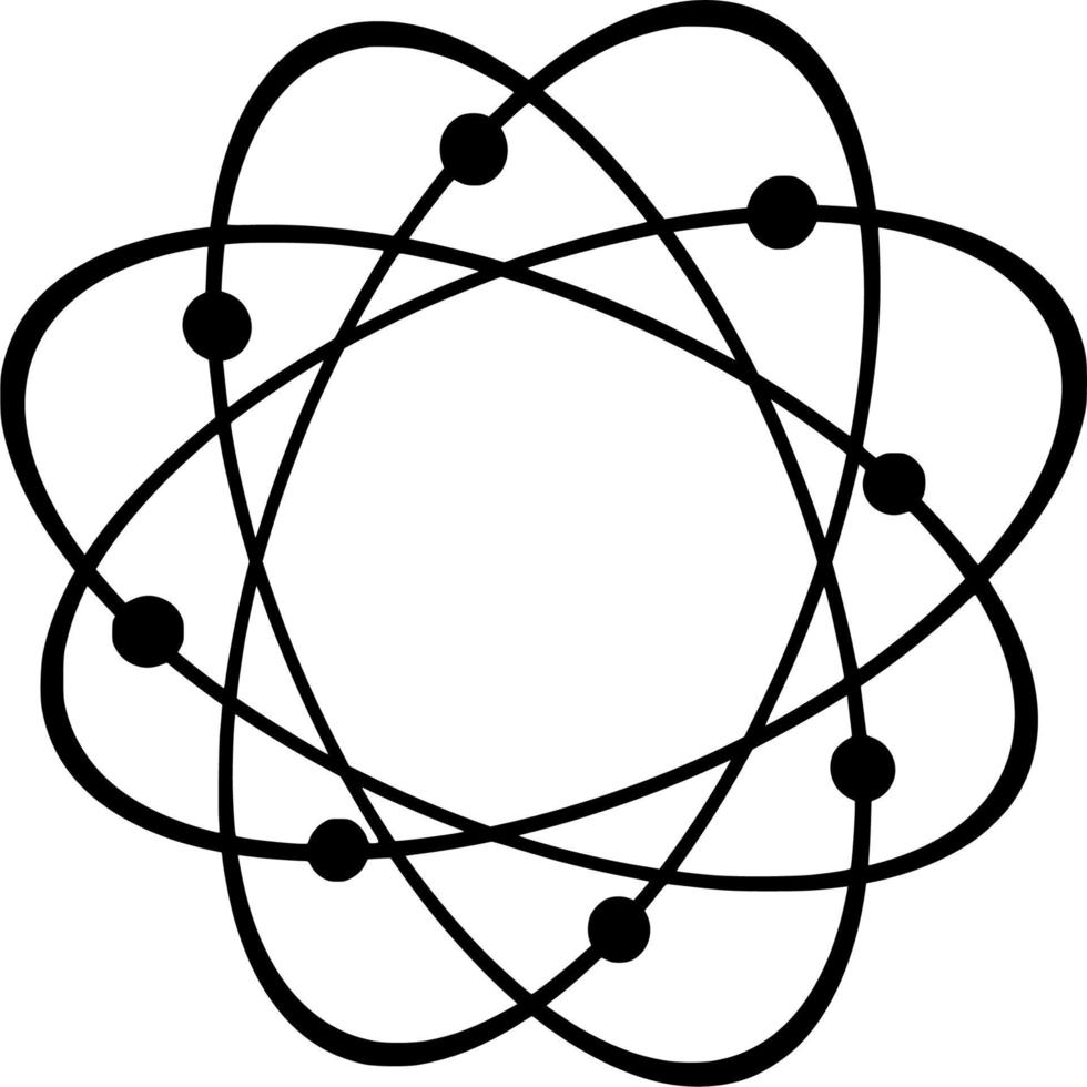 Vector silhouette of atom symbol on white background