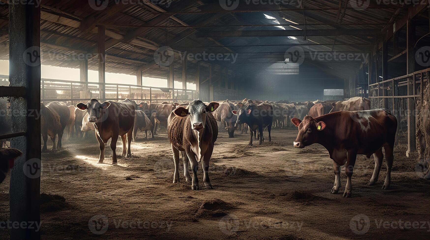 Beef cattle farming and large group of cows , image photo