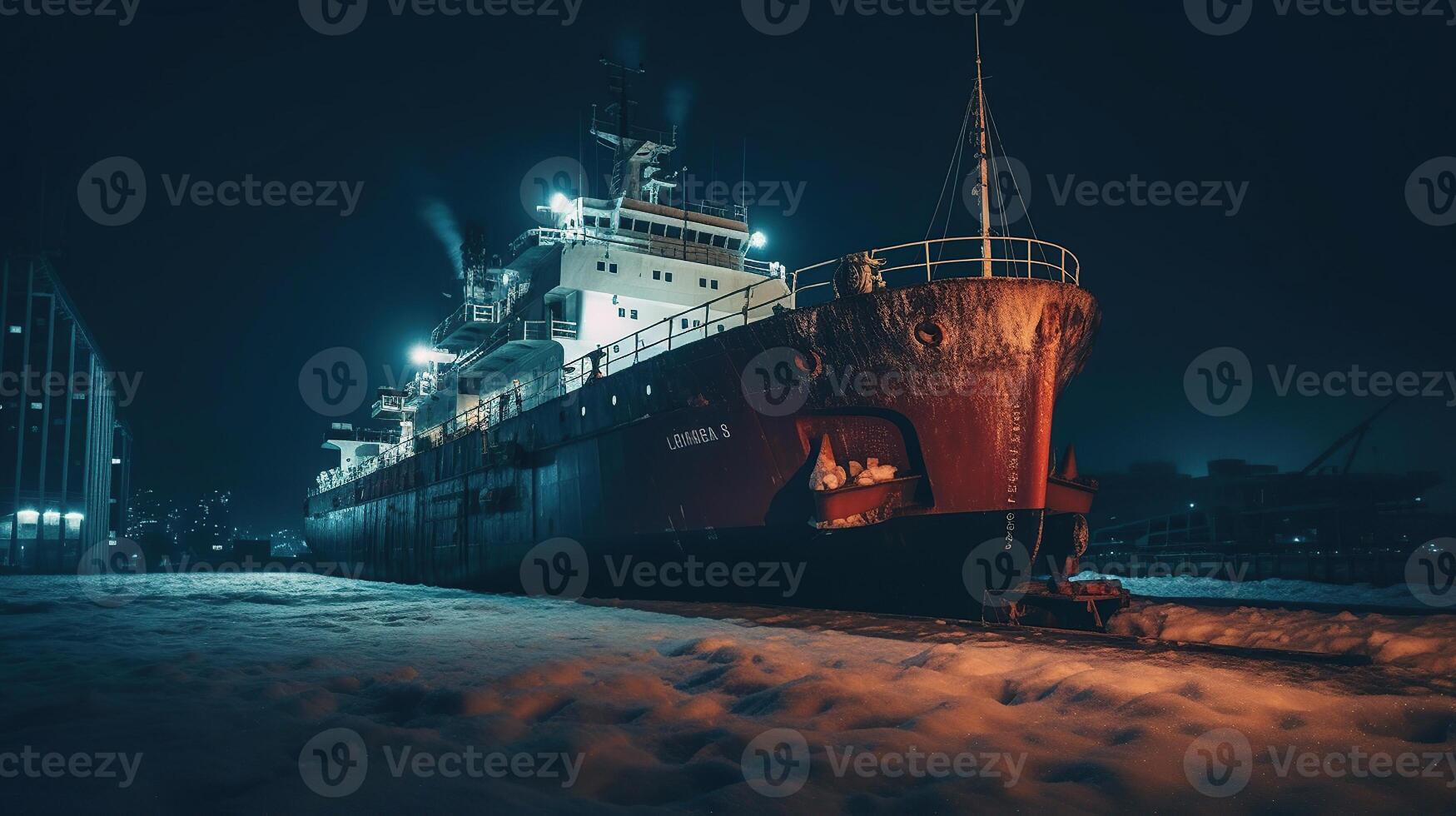 icebreaker ship in the arcic at night , image photo