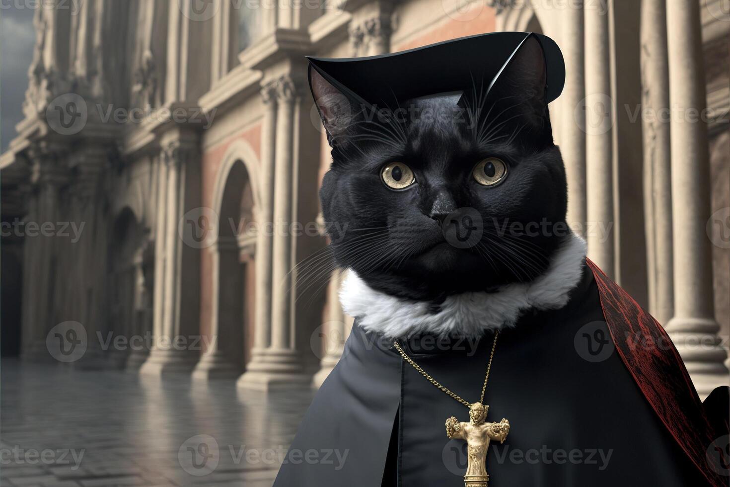 medieval cat priest illustration photo
