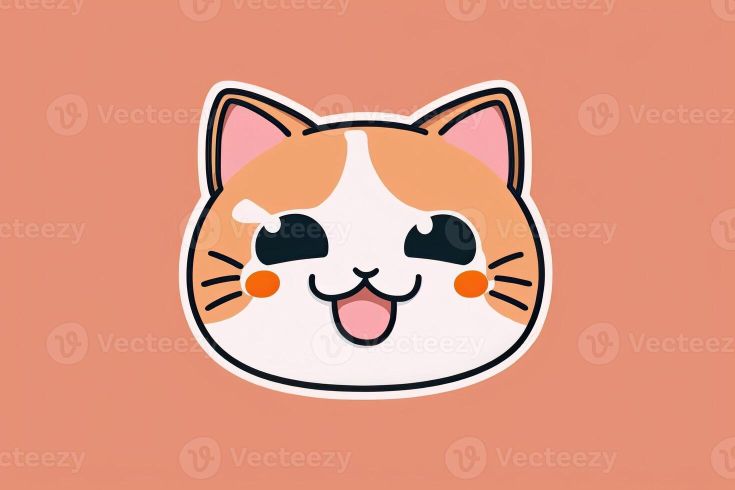 funny anime cat sticker, orange background photo