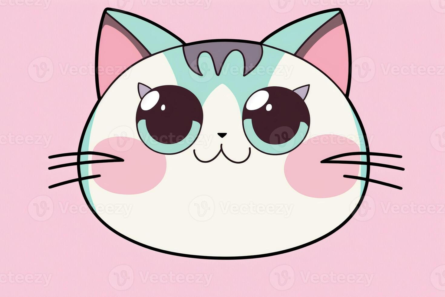 funny anime cat sticker with big eyes, pink background, AI Generated  23035466 Stock Photo at Vecteezy