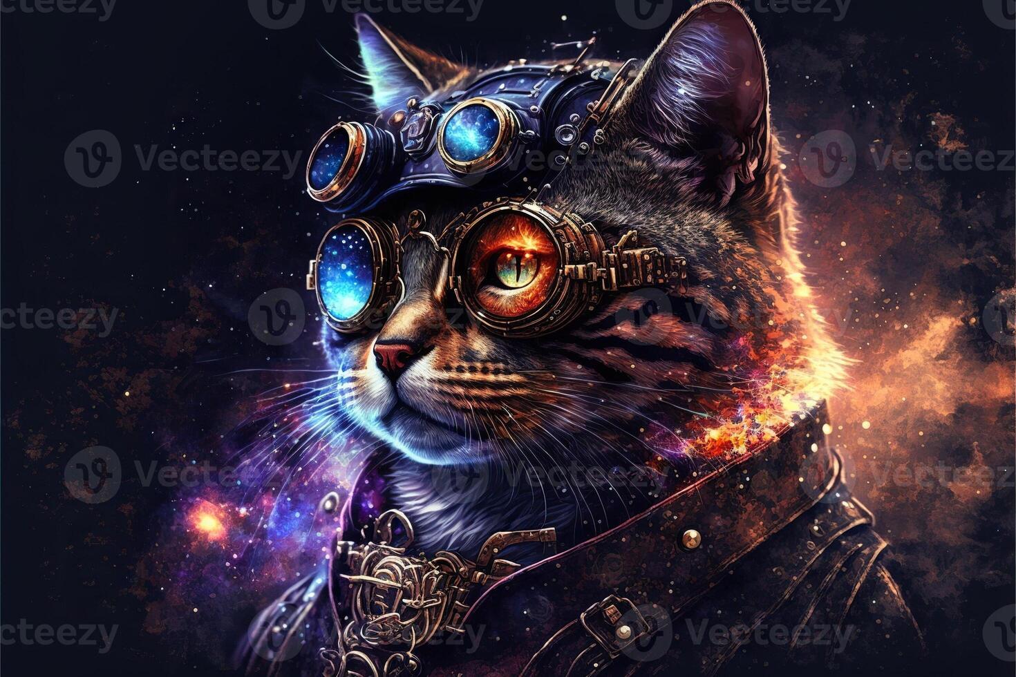 steampunk cat in deep space photo
