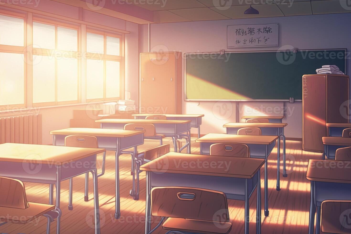 Premium AI Image  illustration of an empty classroom in anime style