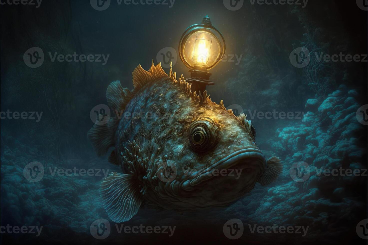 monk fiish with lantern illustration photo