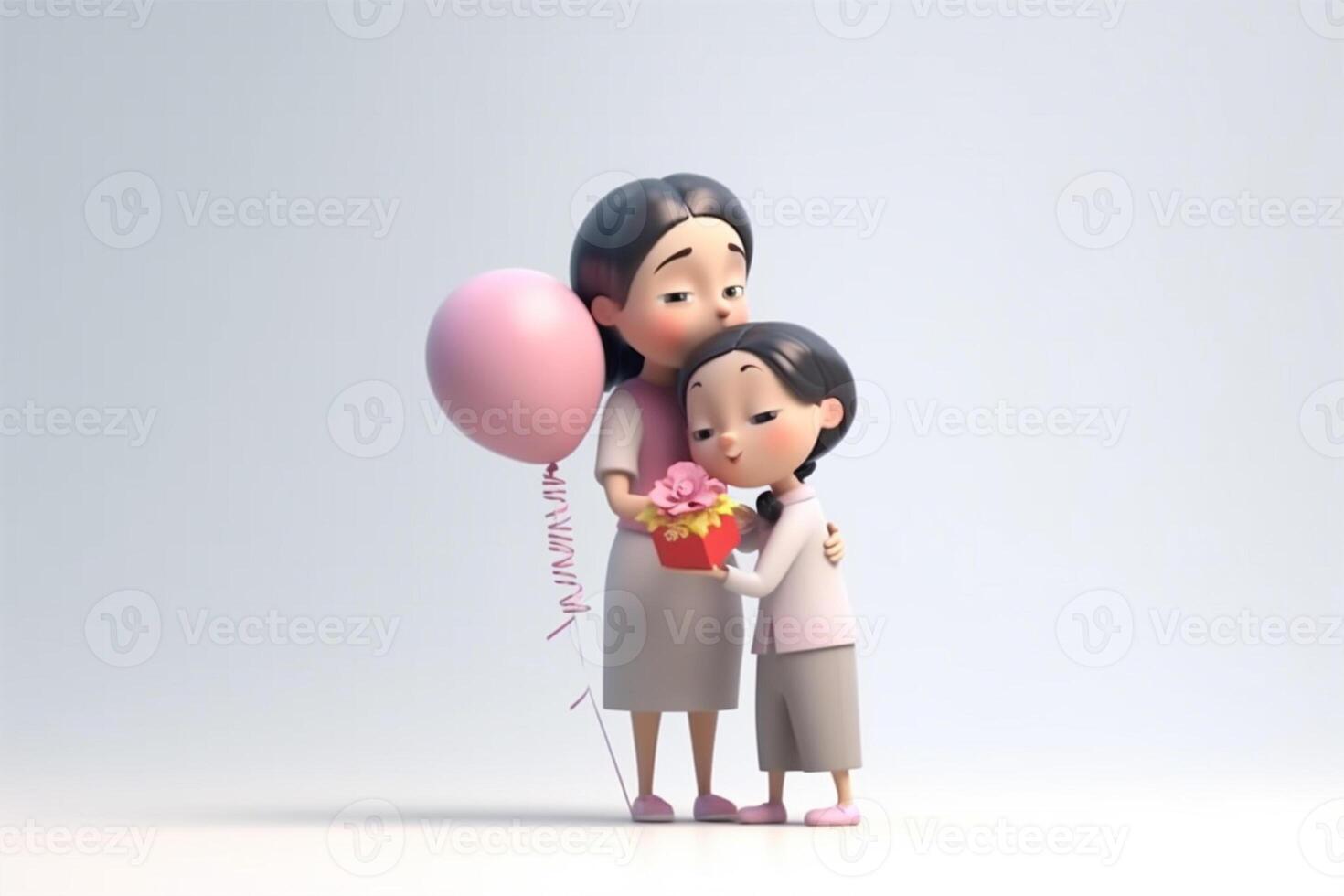 Happy mother day, mother with child 3d illustration on isolated background photo