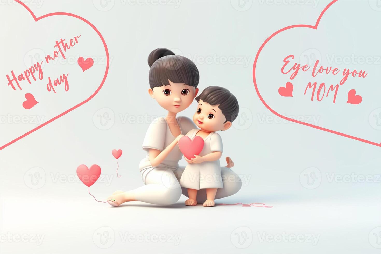 Happy mother day, mother with child 3d illustration on isolated background photo