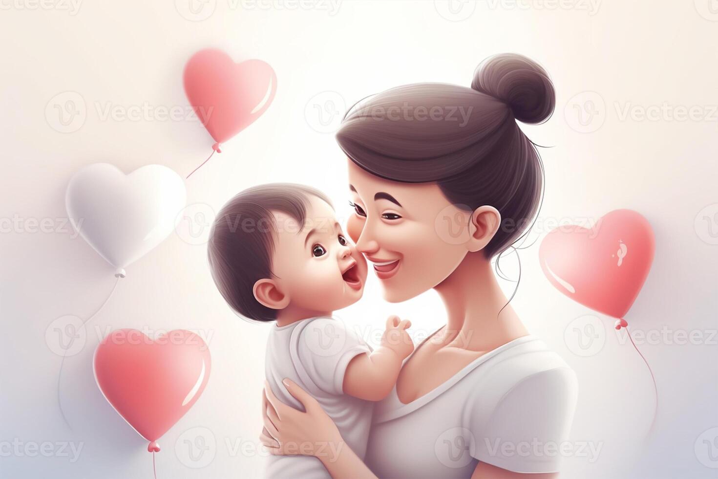 Happy mother day, mother with child 3d illustration on isolated background photo