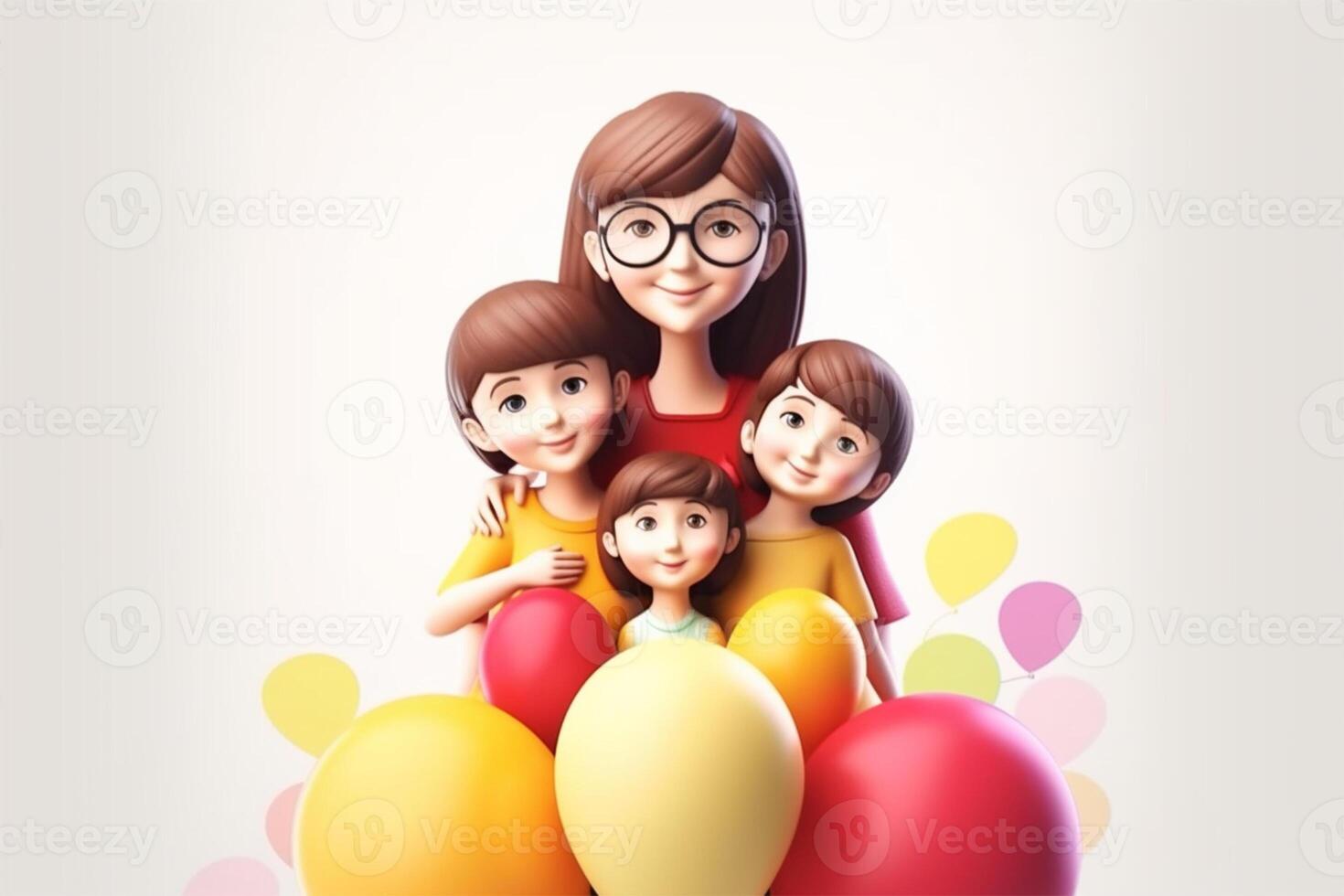 Happy mother day, mother with child 3d illustration on isolated background photo