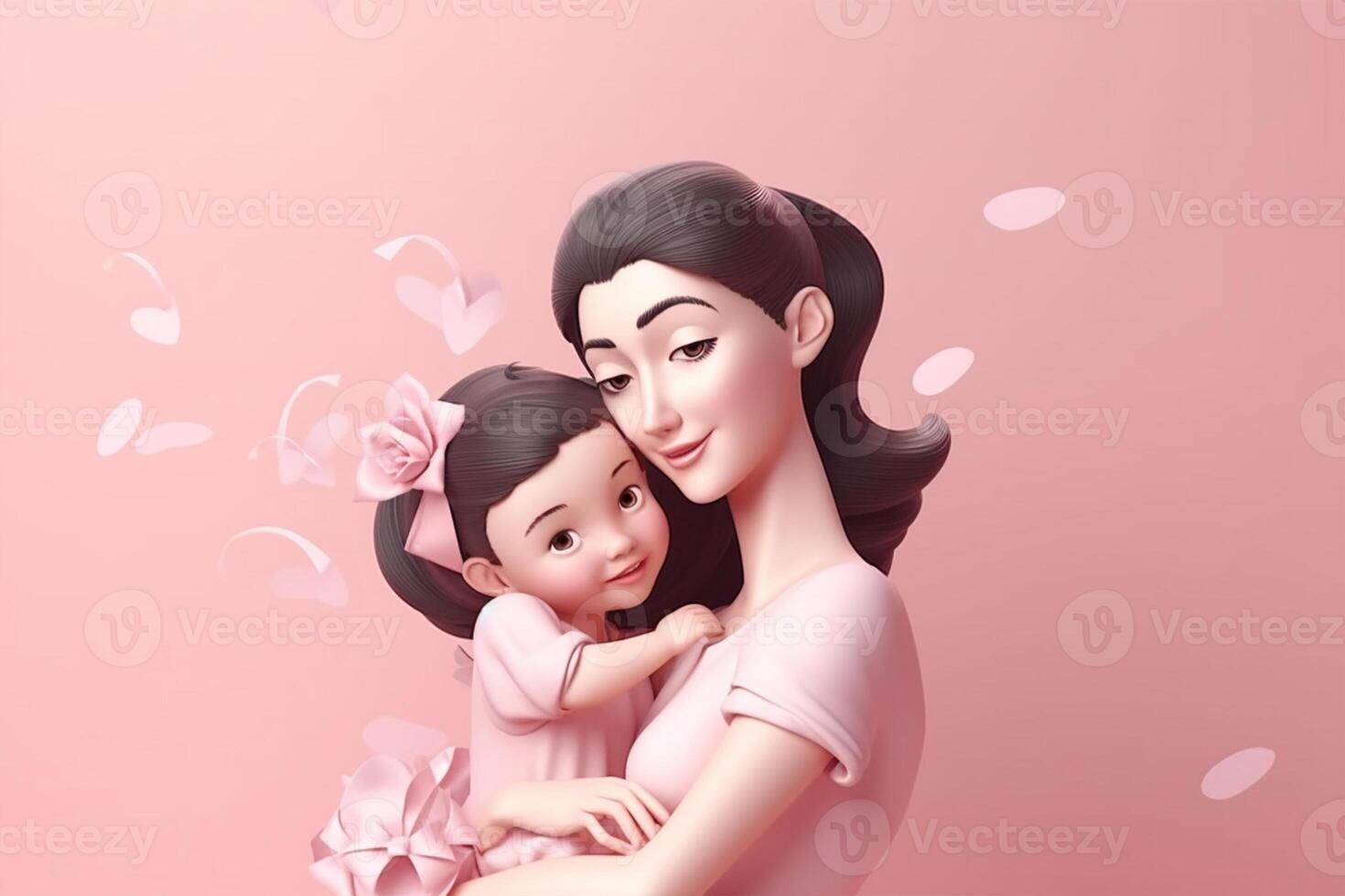 Happy mother's day with her daughter on pink background, 3d rendering photo