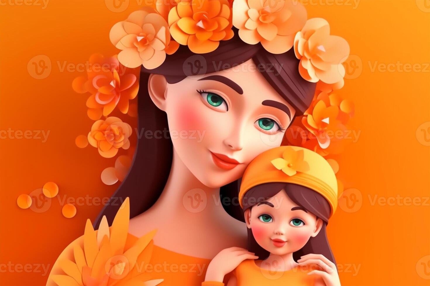 Happy mother day, mother with child 3d illustration on isolated background photo