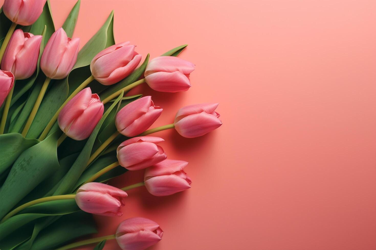 Happy mother day Beautiful tulips on color background, top view. Space for text photo