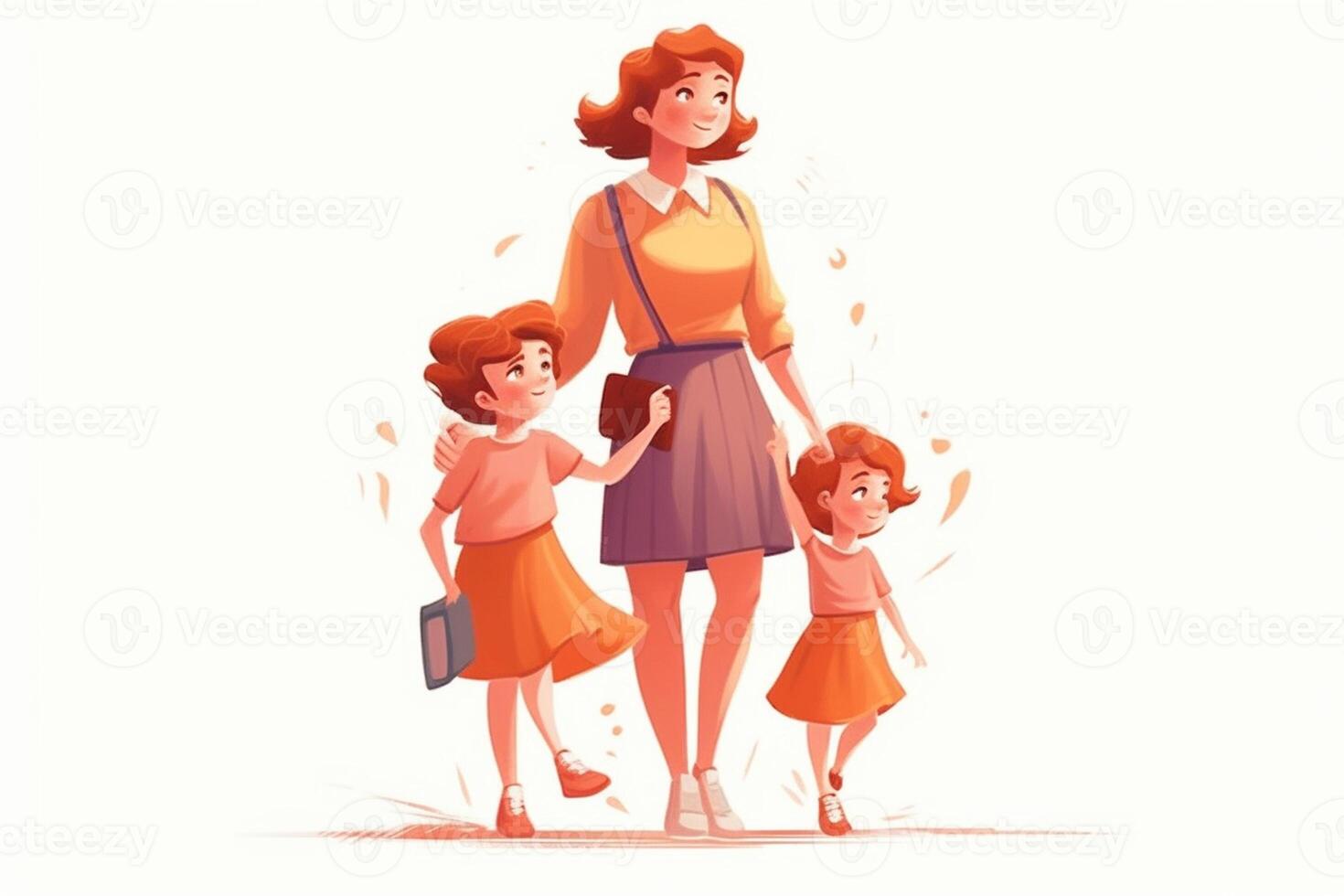 Mother's day greeting card with family and flowers. illustration. photo