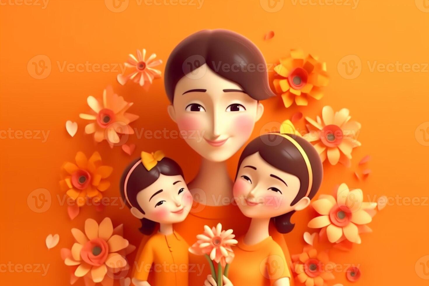 Happy mother day, mother with child 3d illustration on isolated background photo