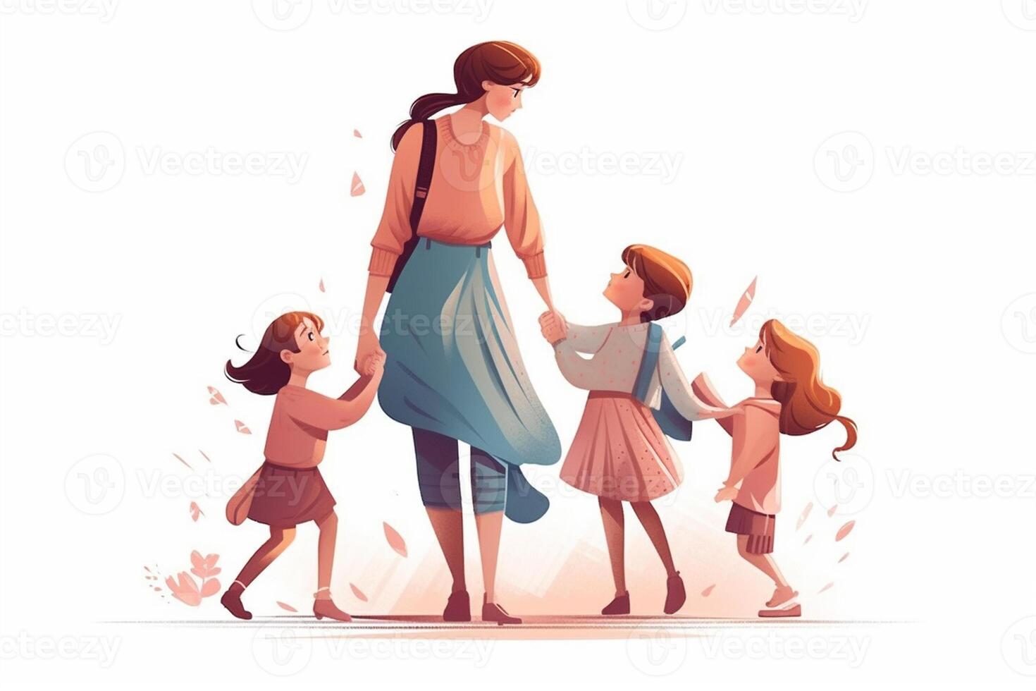 Mother's day greeting card with family and flowers. illustration. photo