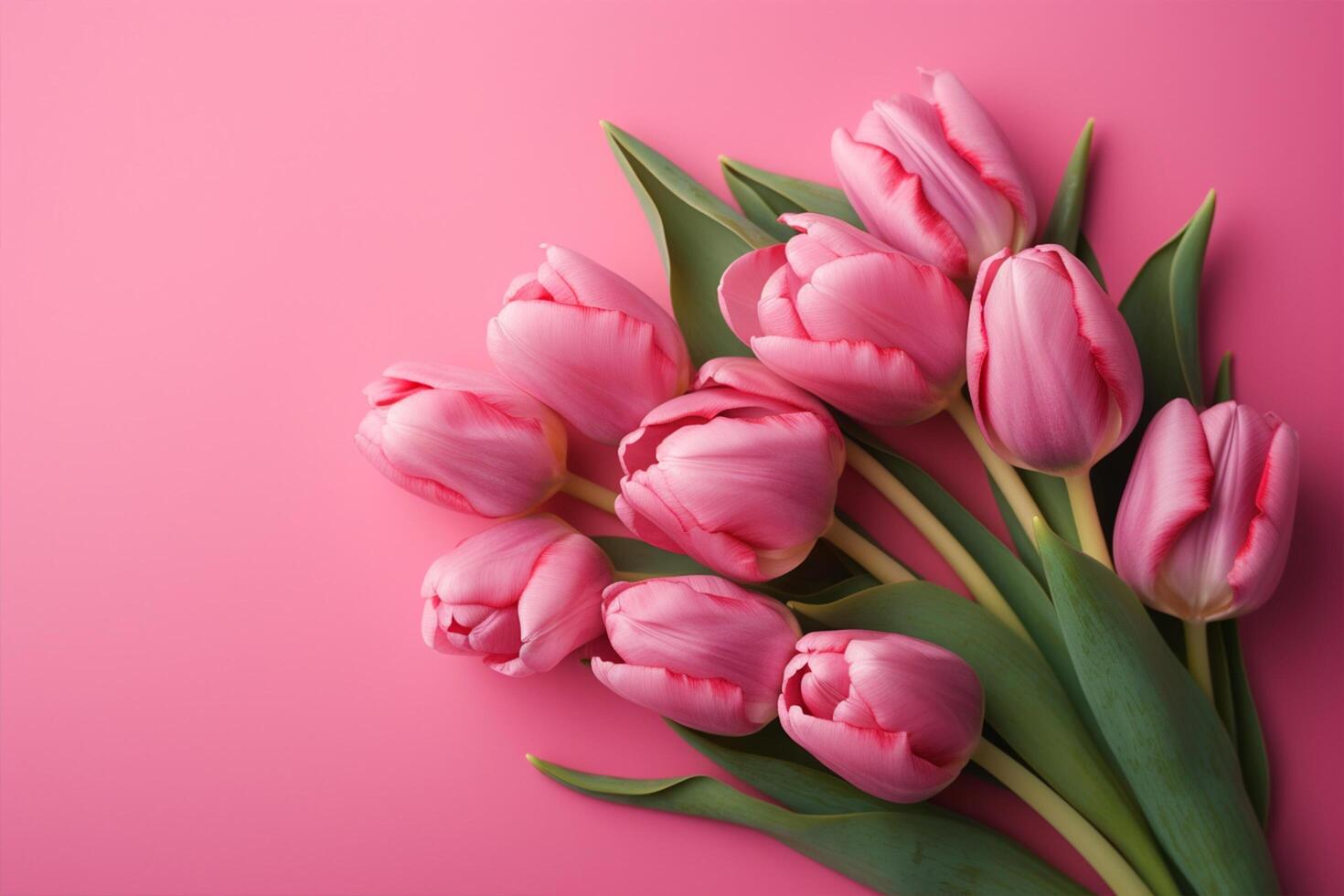 Happy mother day Beautiful tulips on color background, top view. Space for text photo