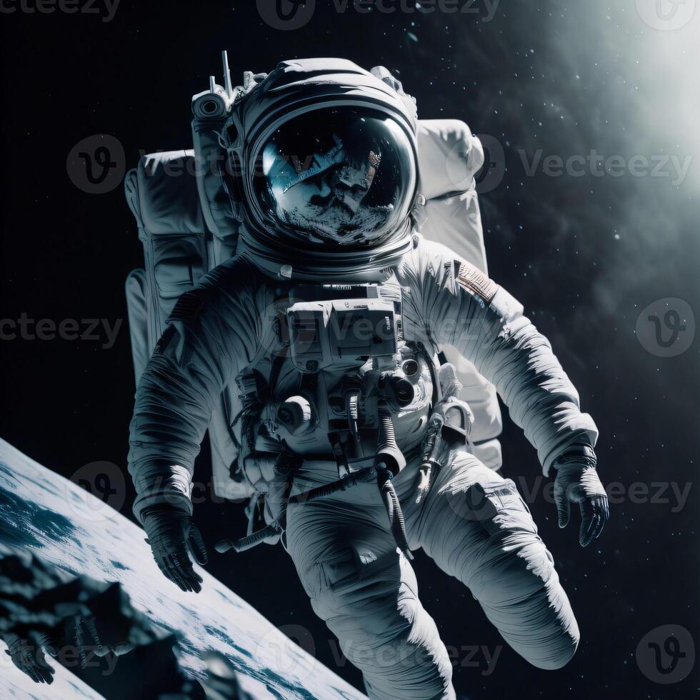 Astronauts in outer space against the background of the planet. photo