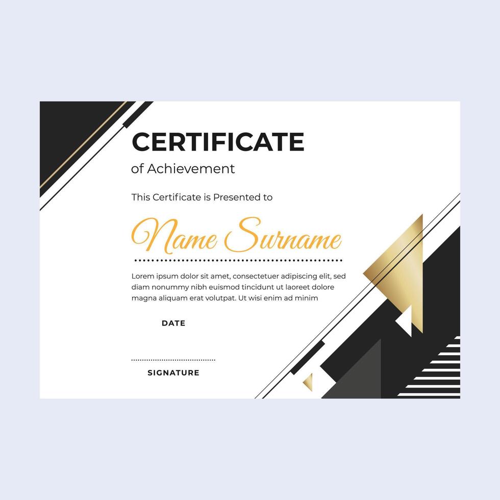 Black and gold certificate of achievement suitable for awards in corporate, personal business, and community vector