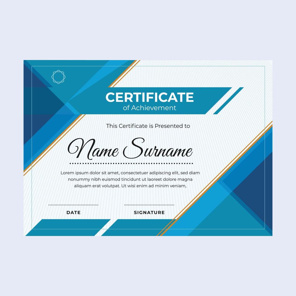 Blue certificate of achievement suitable for awards in corporate, personal business, and community vector