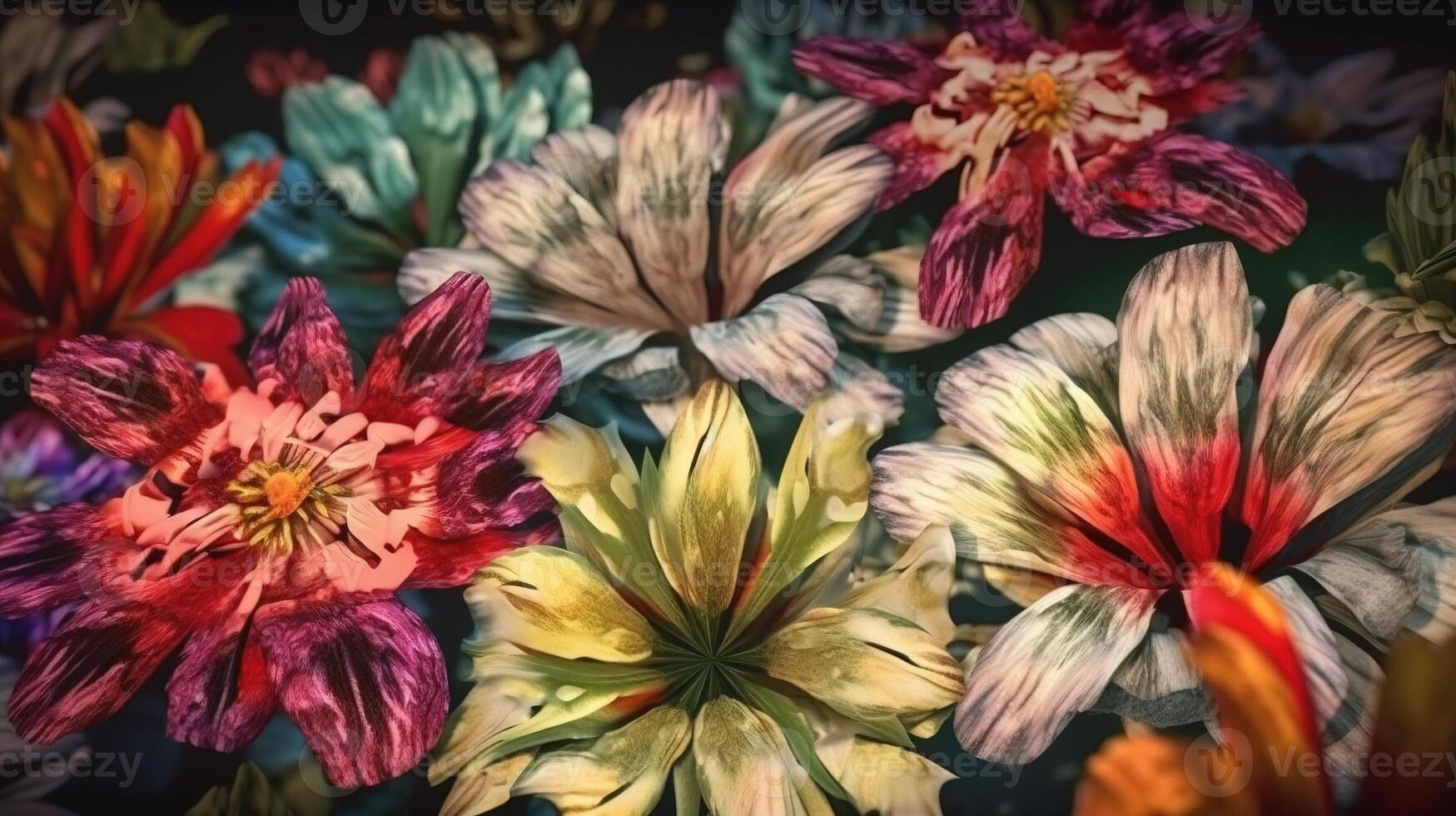Texture of vibrant mixed African colorful blooming flowers for background, wallpaper. . photo