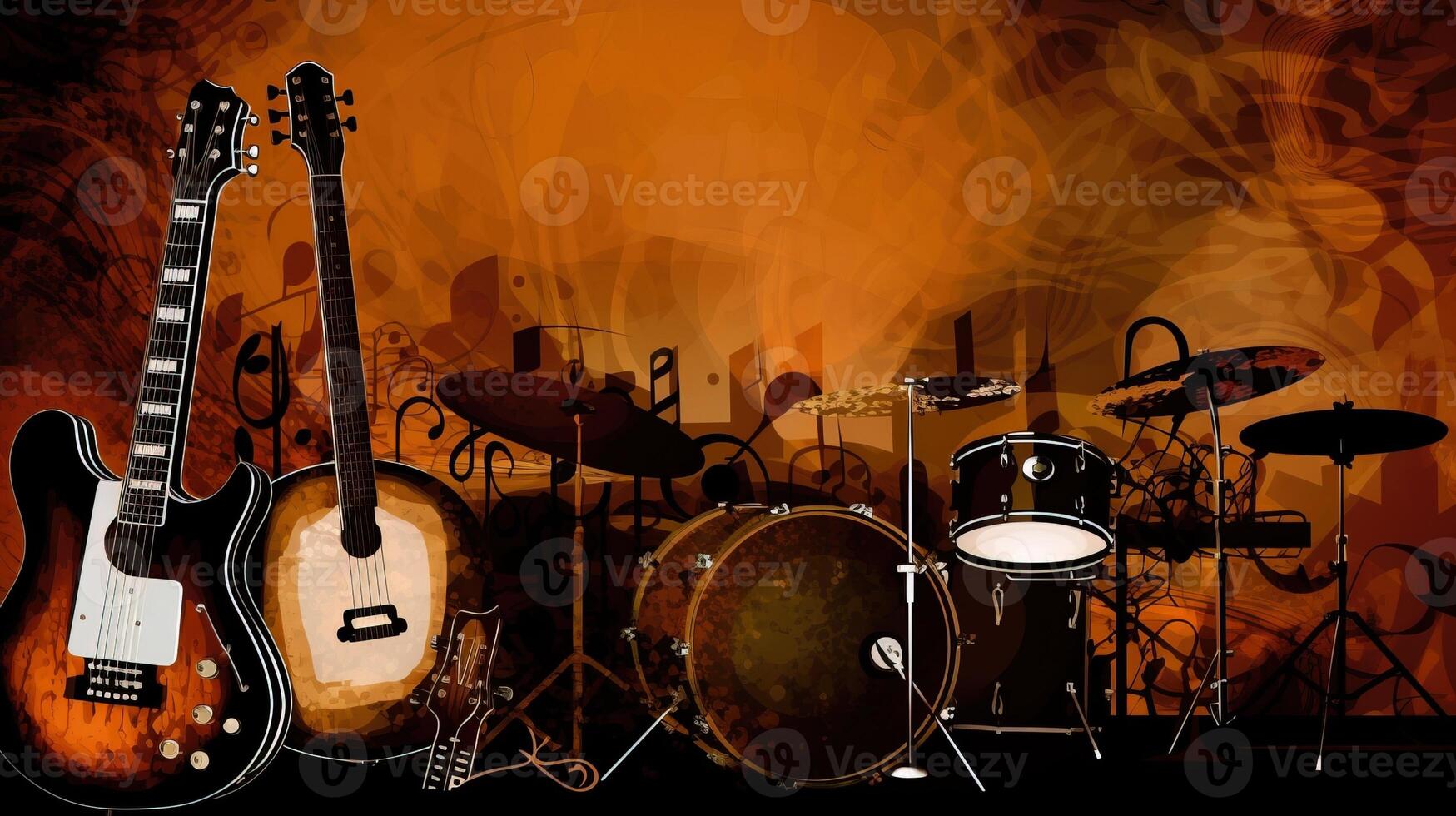 Music day, illustration background with a set of graphic kotnur instruments. . photo
