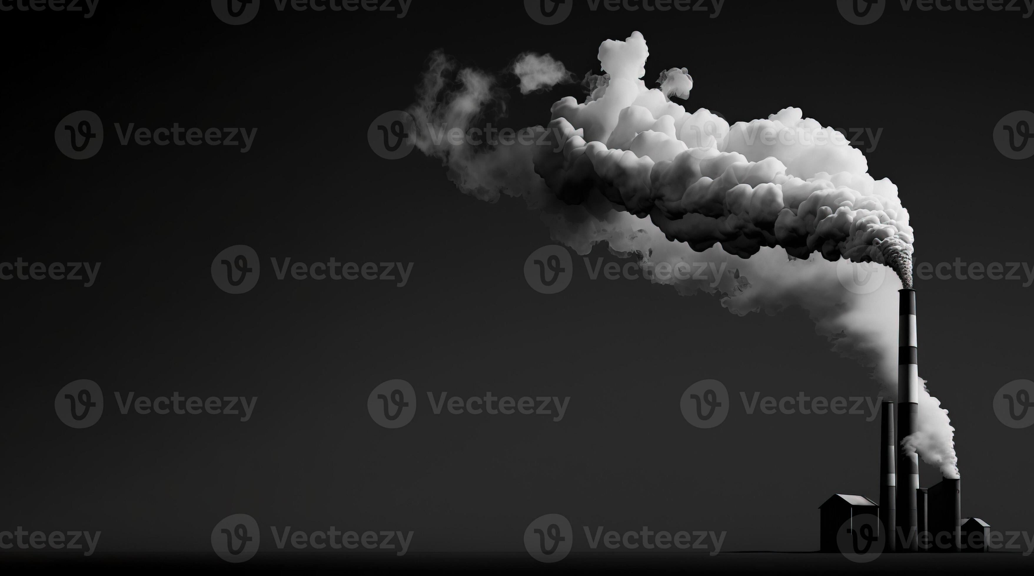 Ecology pollution, smoke from a pipe on a black background, graphic ...