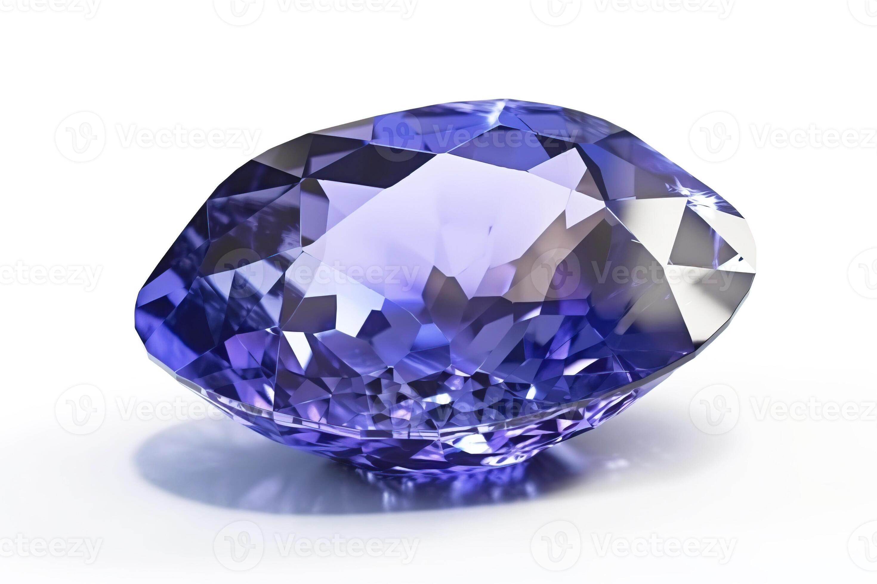 Tanzanite is a rare precious natural geological stone on a white
