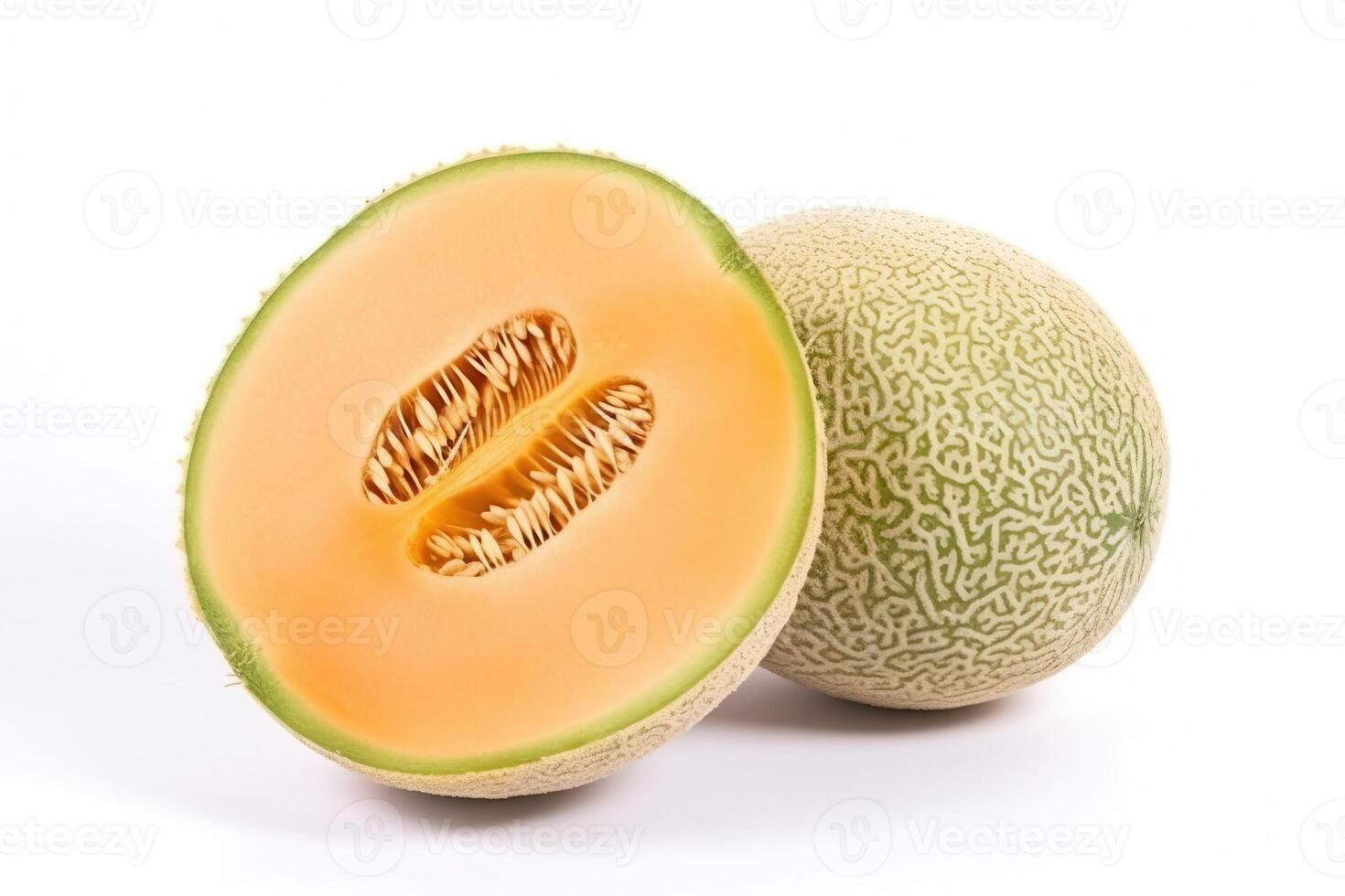 Fresh Cantaloupe Yubari King cut on a white background, macro. . photo