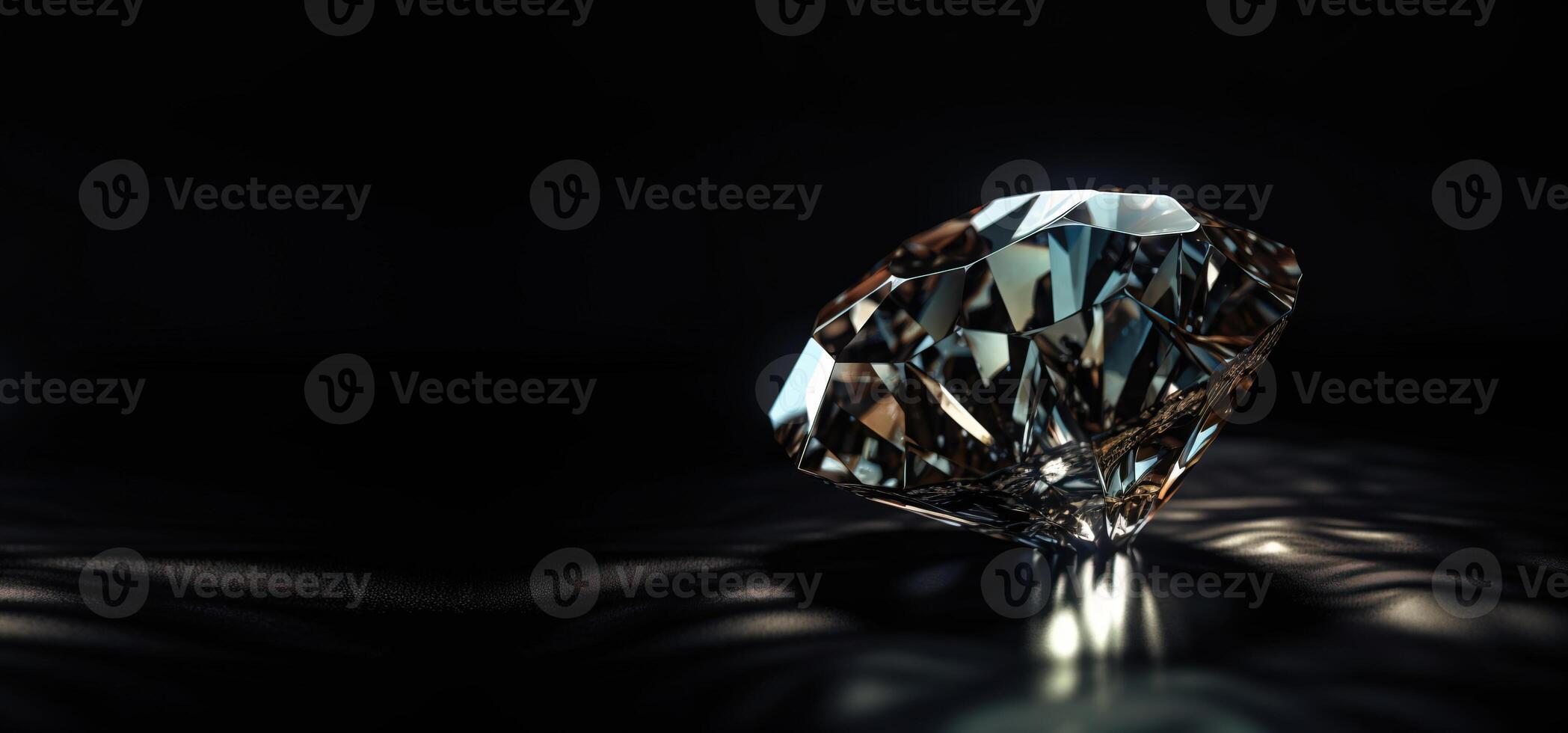 Diamond is a rare precious natural geological stone on a black background. . Header banner mockup with space. photo