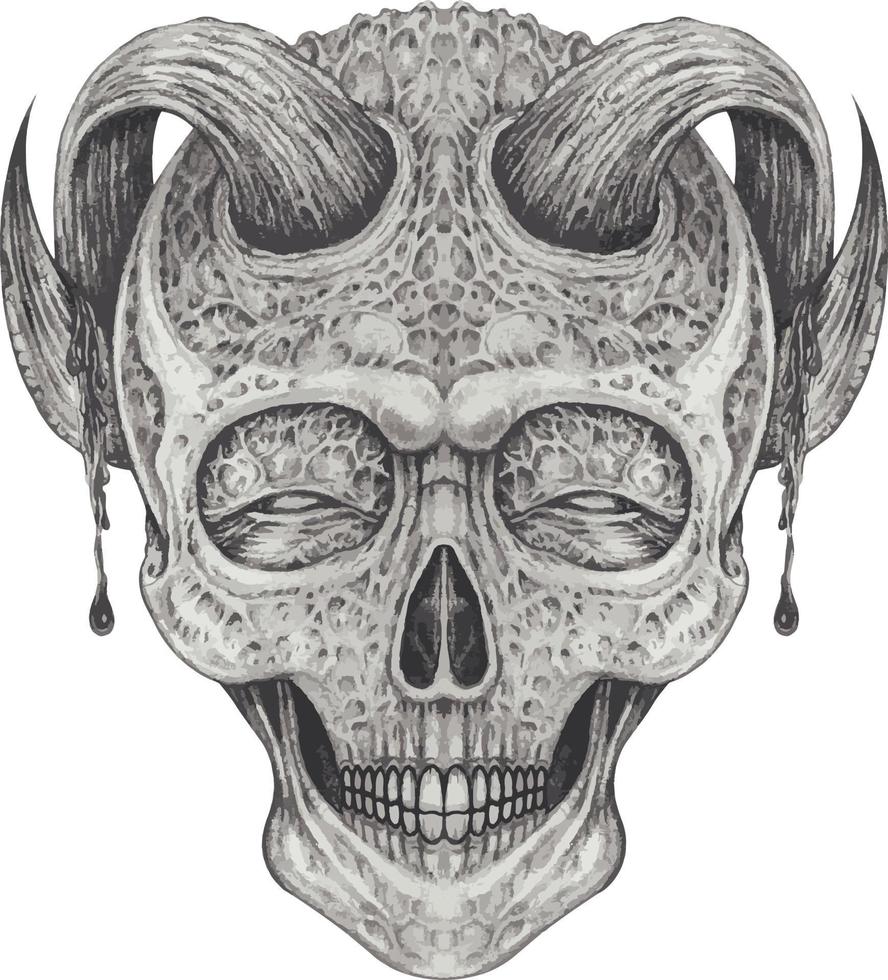 Art surreal devil skull. Hand drawing and make graphic vector. vector