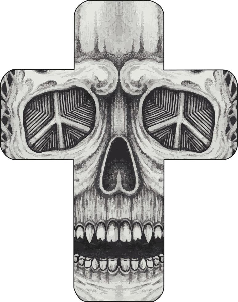 cruz de calavera de fantasía de arte. dibujo a mano y hacer vector gráfico.