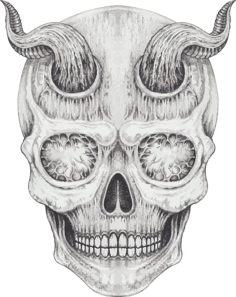 Art surreal devil skull. Hand drawing and make graphic vector. vector