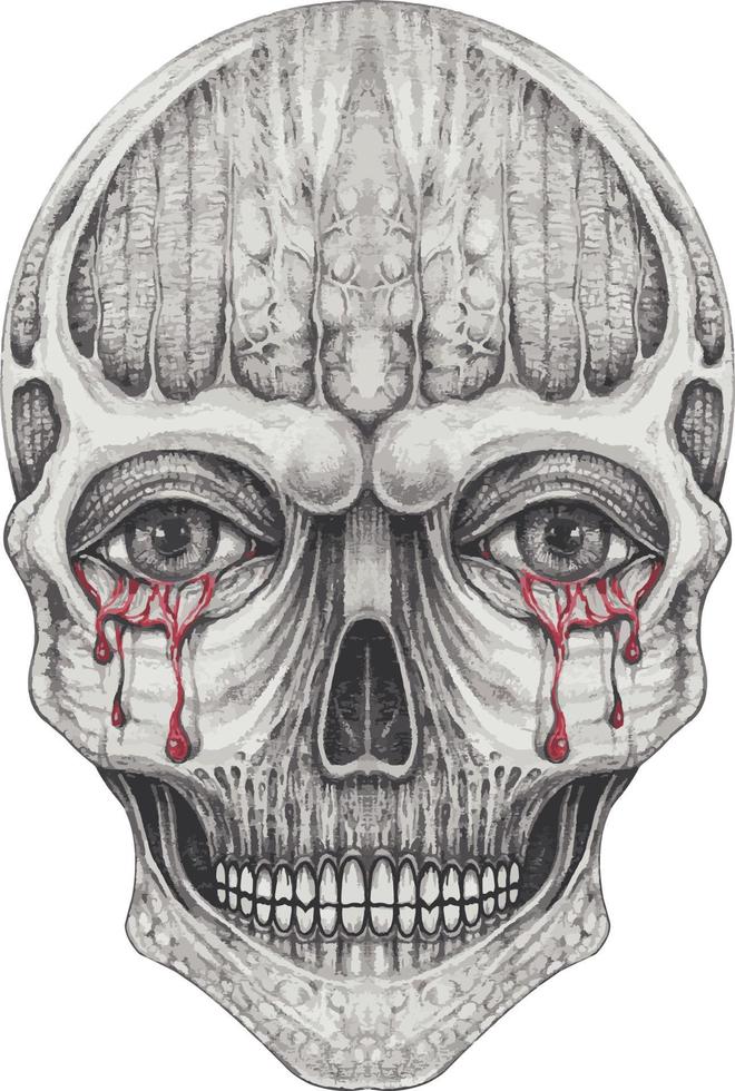 Art surreal skull. Hand drawing and make graphic vector. vector