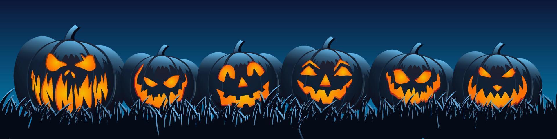 Set of Pumpkins Vector Graphics in the Dark on grass