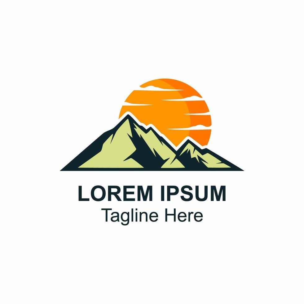 Mountain logo icon with the sun vector