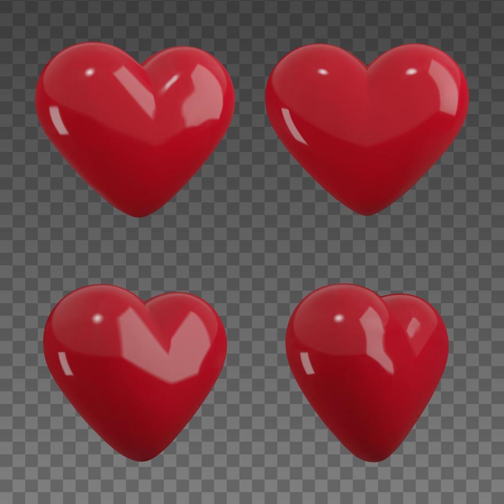 conjunto de 3d corazones. aislado realista corazones ilustración vector