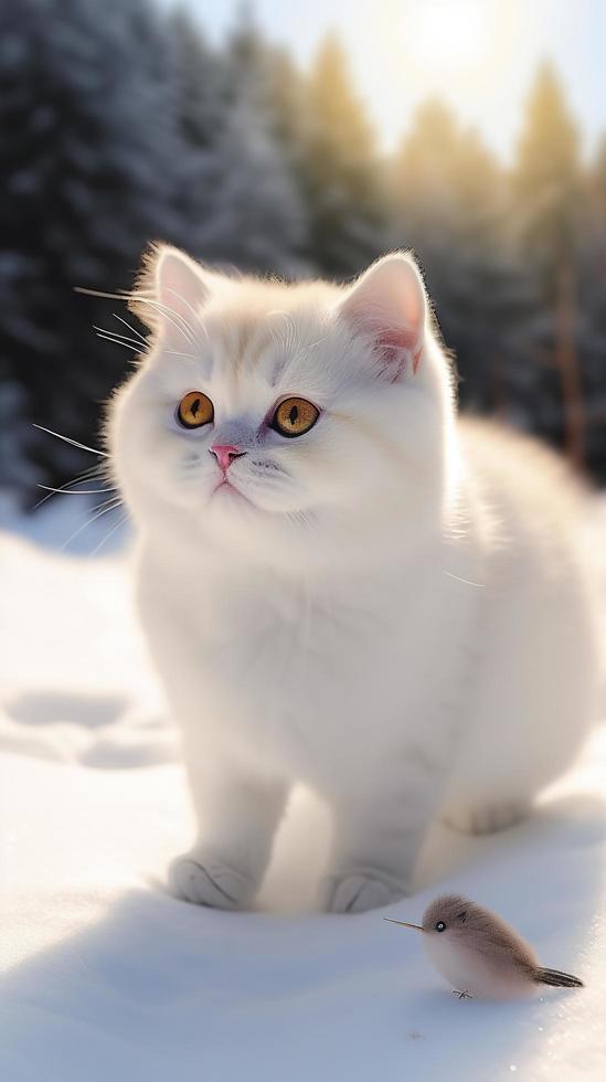 a cute short-legged white short-haired kitten, generat ai photo