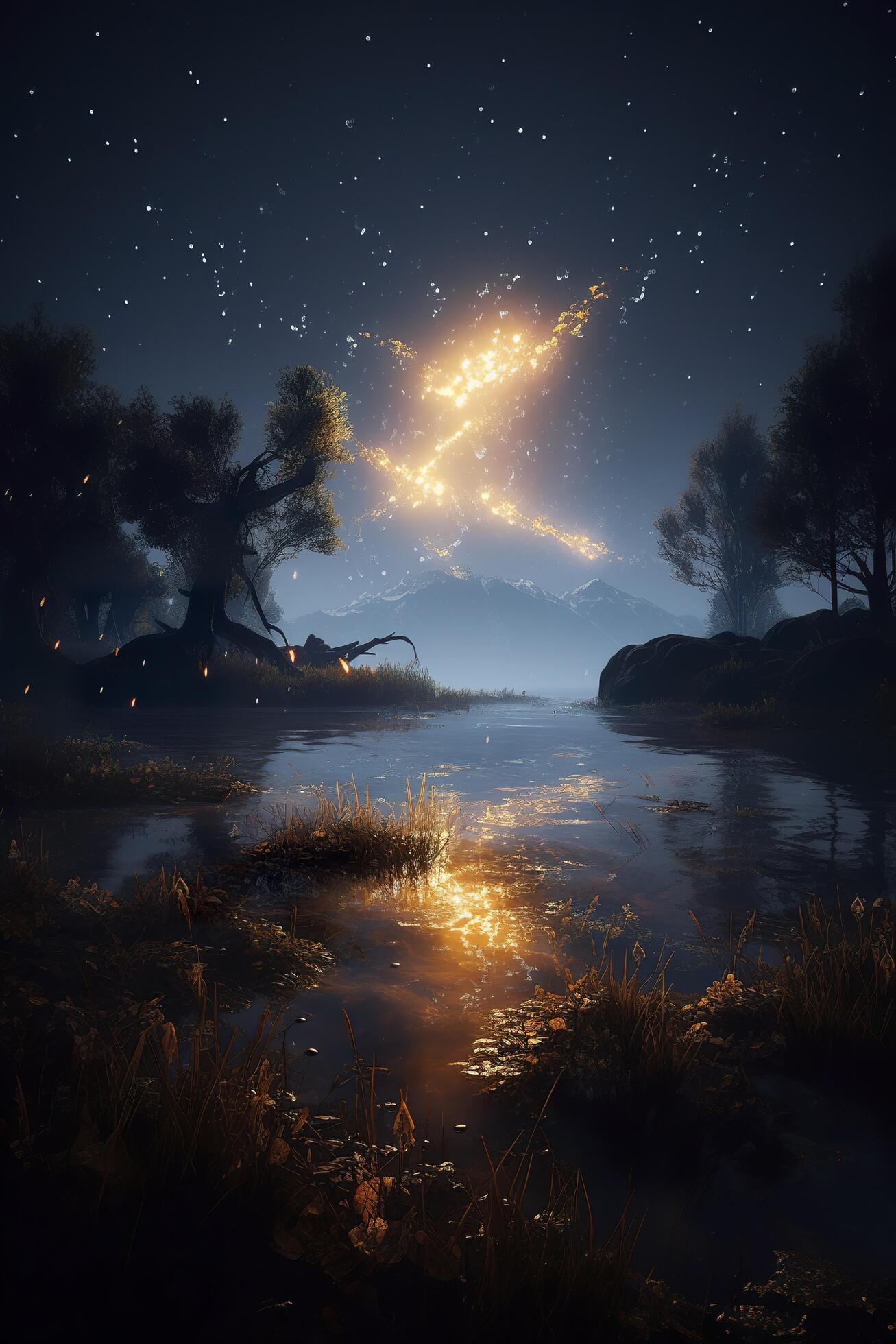 Hd wallpaper light particles and luminous pond wild life national