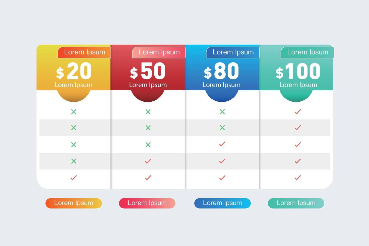 tabla de precios infográfico.ilustración vectorial para sitio web, página web. vector