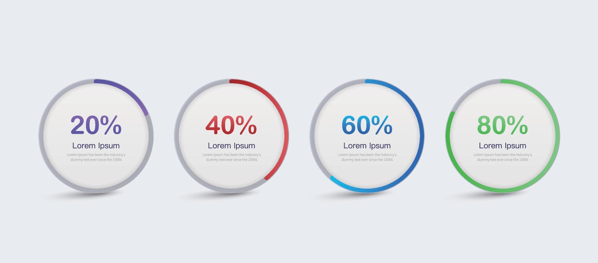 circle round pie charts with percentage indicator. projects completion progress.Infographic design template. vector