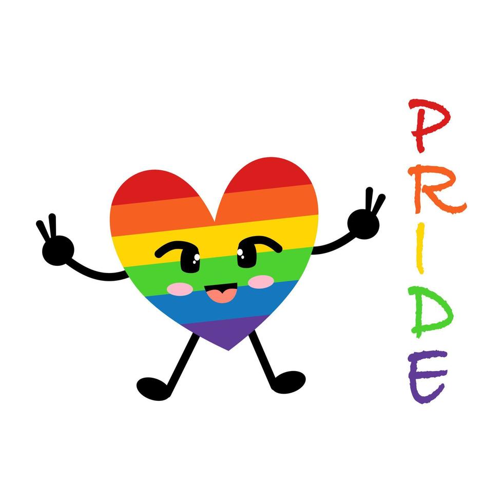 Cute heart colorful character, icon for Pride month. vector