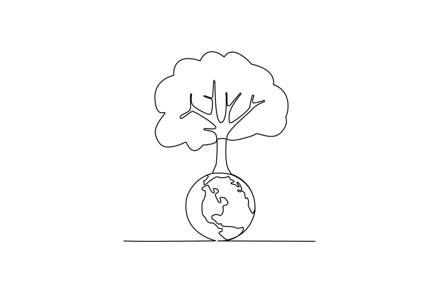 Single one line drawing globe and trees. Earth day concept. Continuous line draw design graphic vector illustration.