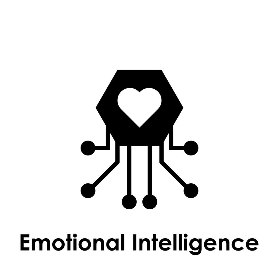 hexágono, circuito, corazón, emocional inteligencia vector icono ilustración