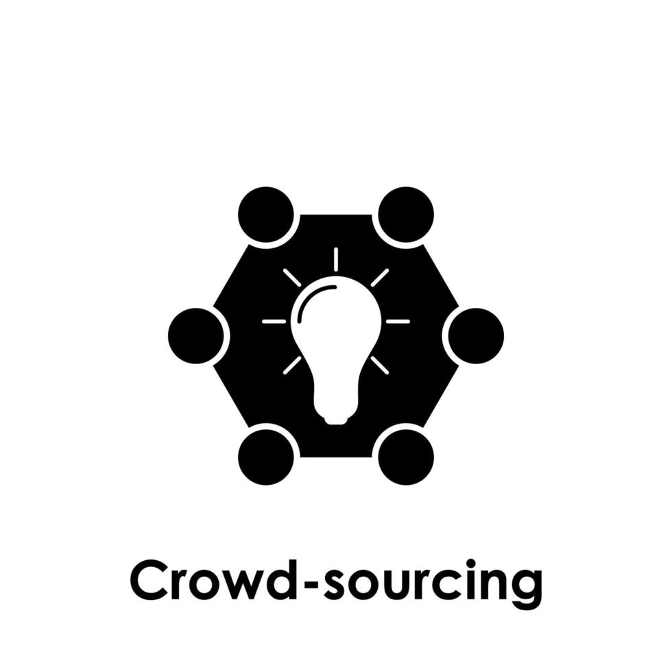 hexagon, bulb, crowd-sourcing vector icon illustration