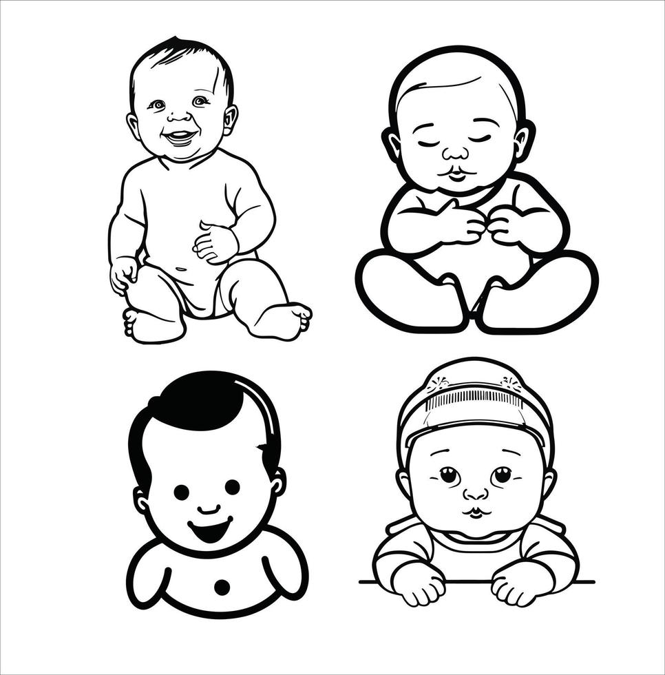 Cute And  Beautiful Baby Line Art Vector